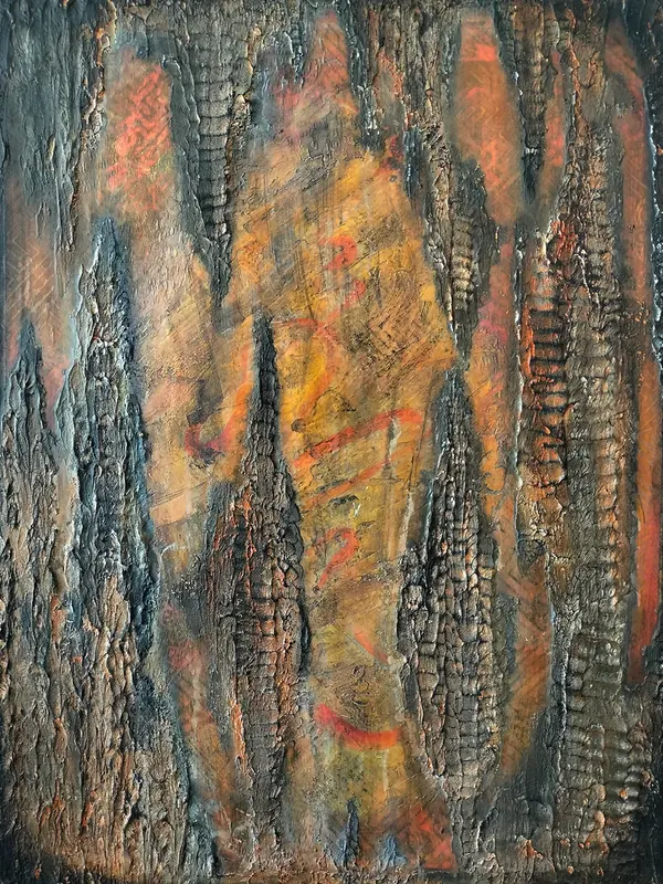 Blessing, 2024. Canvas, Mongolian silk, texture paste, acrylic, lacquer